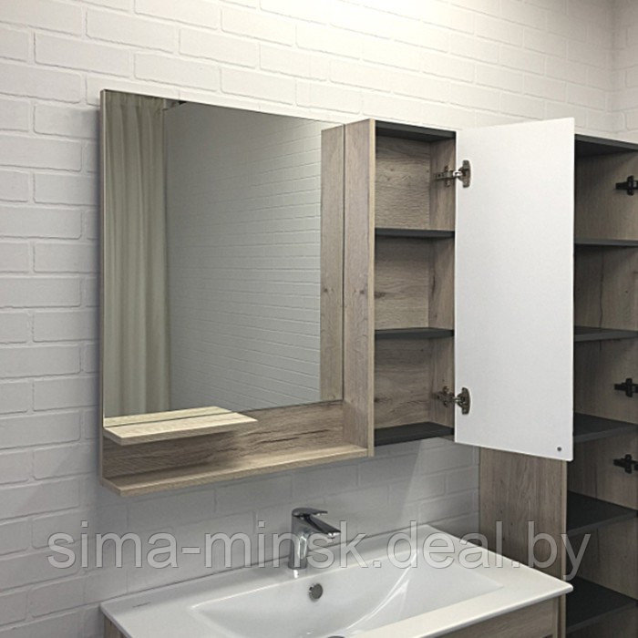 Зеркало-шкаф COMFORTY «Мерано-90» белый/дуб дымчатый - фото 3 - id-p187852726