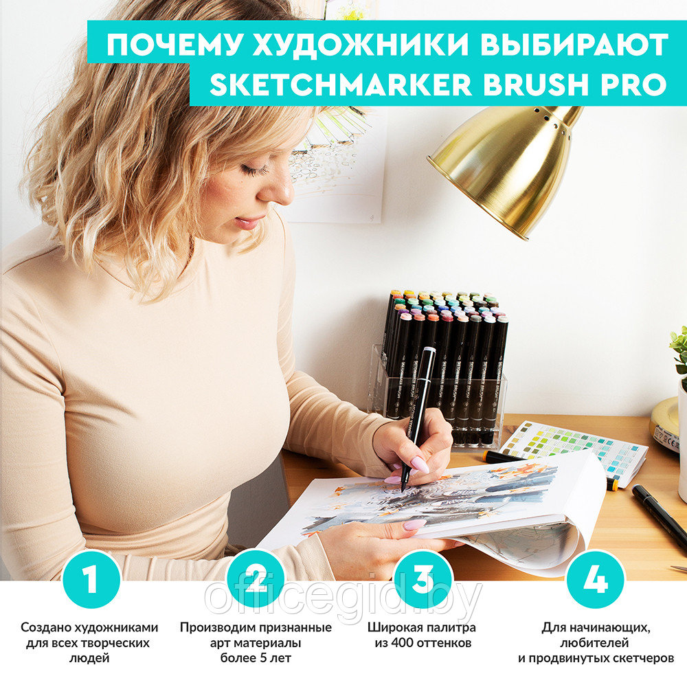 Набор маркеров перманентных двусторонних "Sketchmarker Brush Pro Portrait Set", 24 шт. - фото 10 - id-p187161027