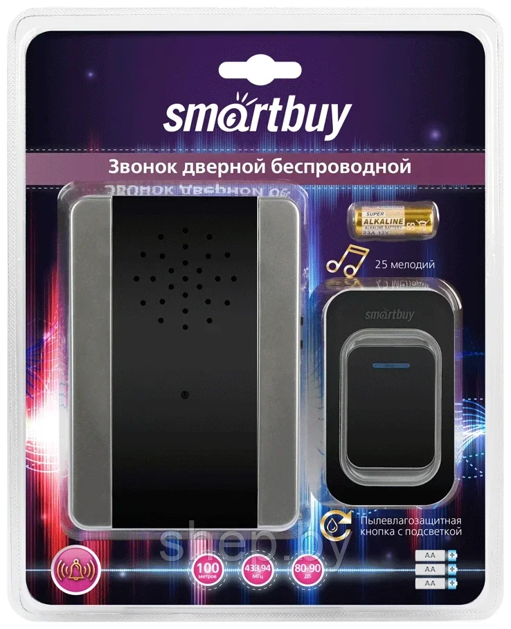 Звонок Smartbuy (SBE-11-DP6-25) дверной беспроводной с подсветкой, регулировка громкости, IP44 - фото 1 - id-p187866736