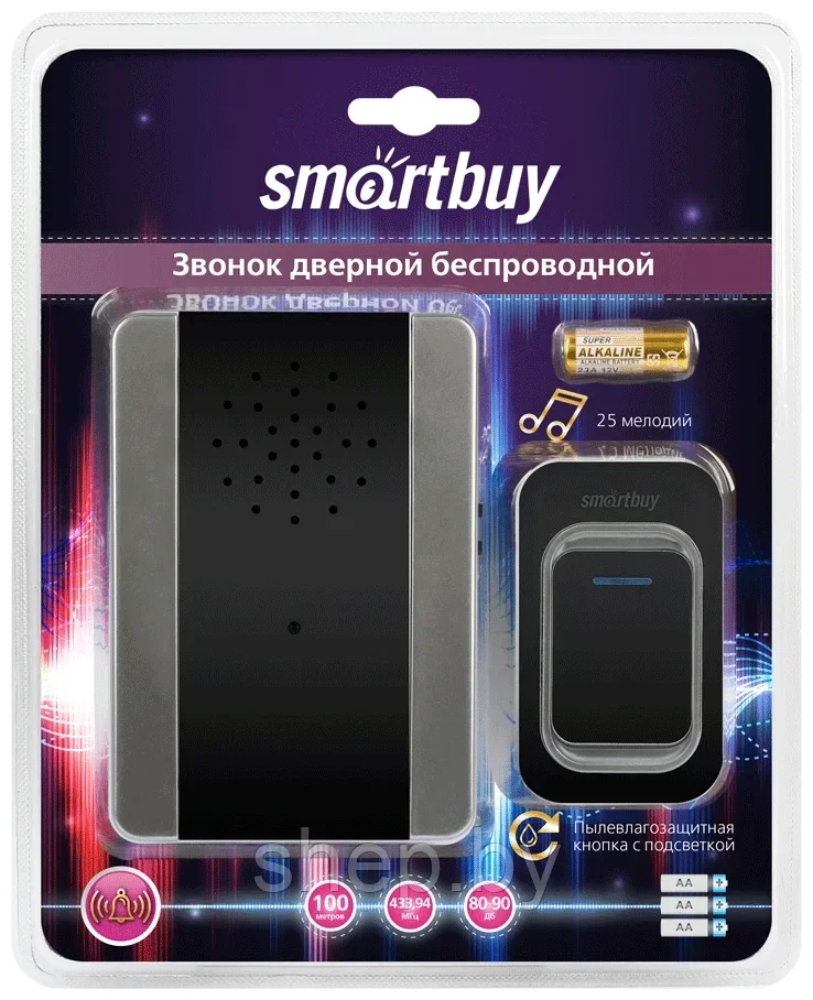 Звонок Smartbuy (SBE-11-DP6-25) дверной беспроводной с подсветкой, регулировка громкости, IP44