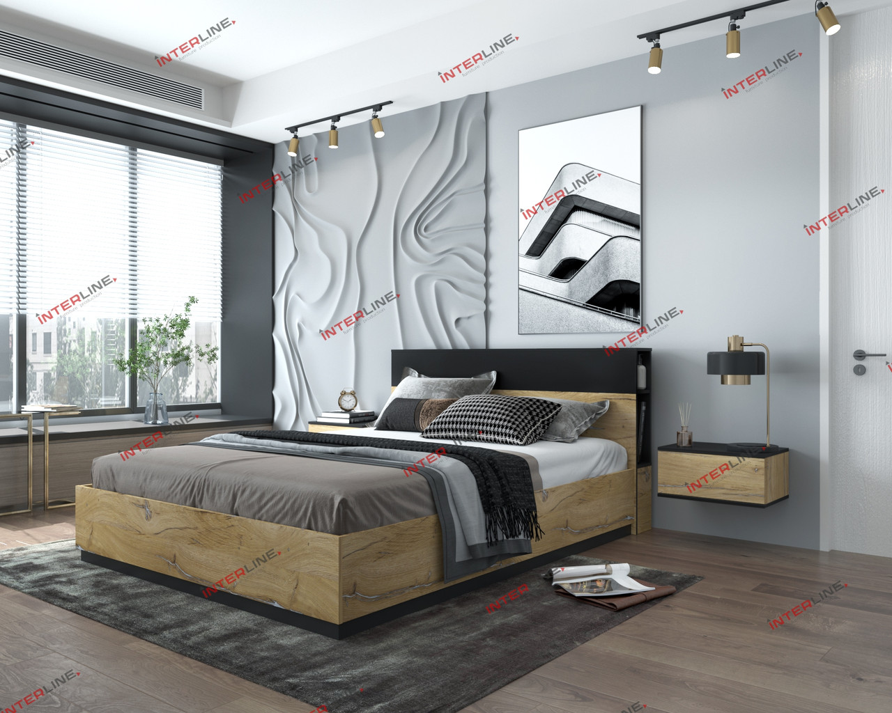 Набор мебели для жилой комнаты Quartz-16 (Спальня-4) с подъемным механизмом фабрика Интерлиния- 2 варианта цве - фото 7 - id-p181785713