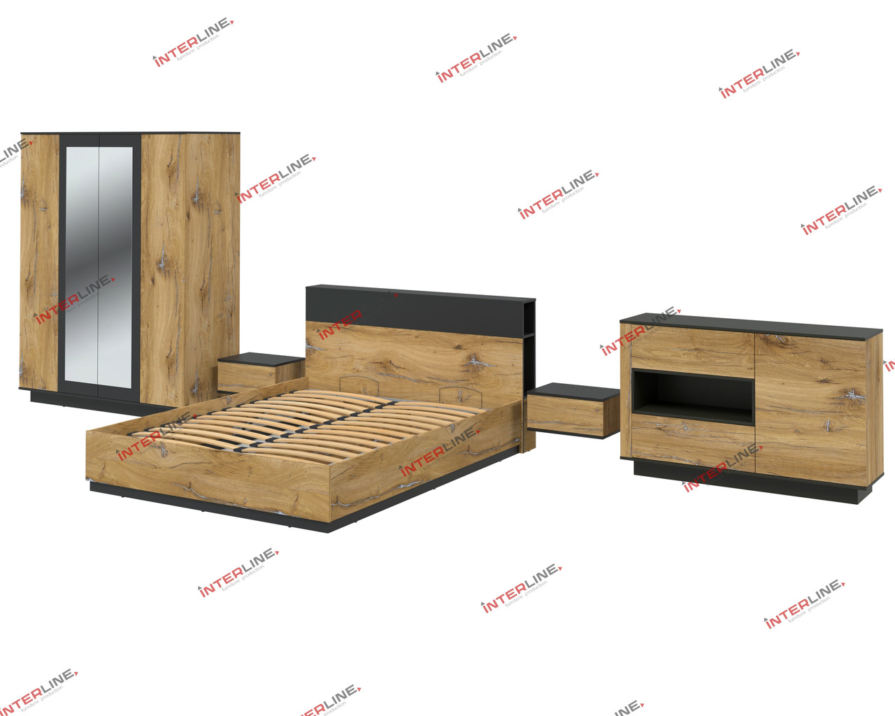 Набор мебели для жилой комнаты Quartz-14 (Спальня-2) с подъемным механизмом фабрика Интерлиния- 2 варианта цве - фото 10 - id-p181785555