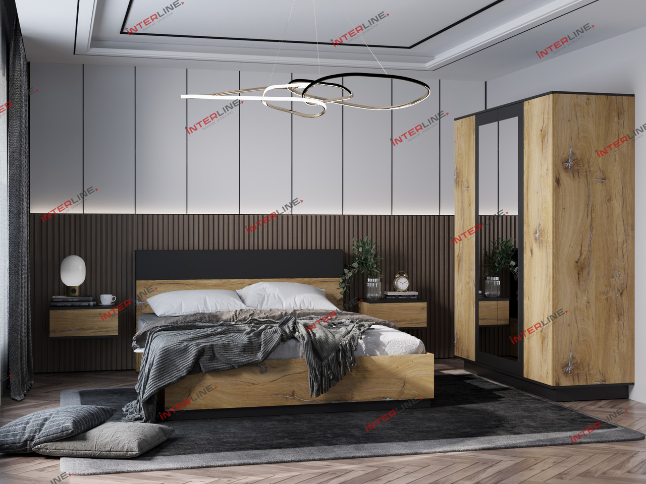 Набор мебели для жилой комнаты Quartz-13 (Спальня-1) фабрика Интерлиния- 2 варианта цвета