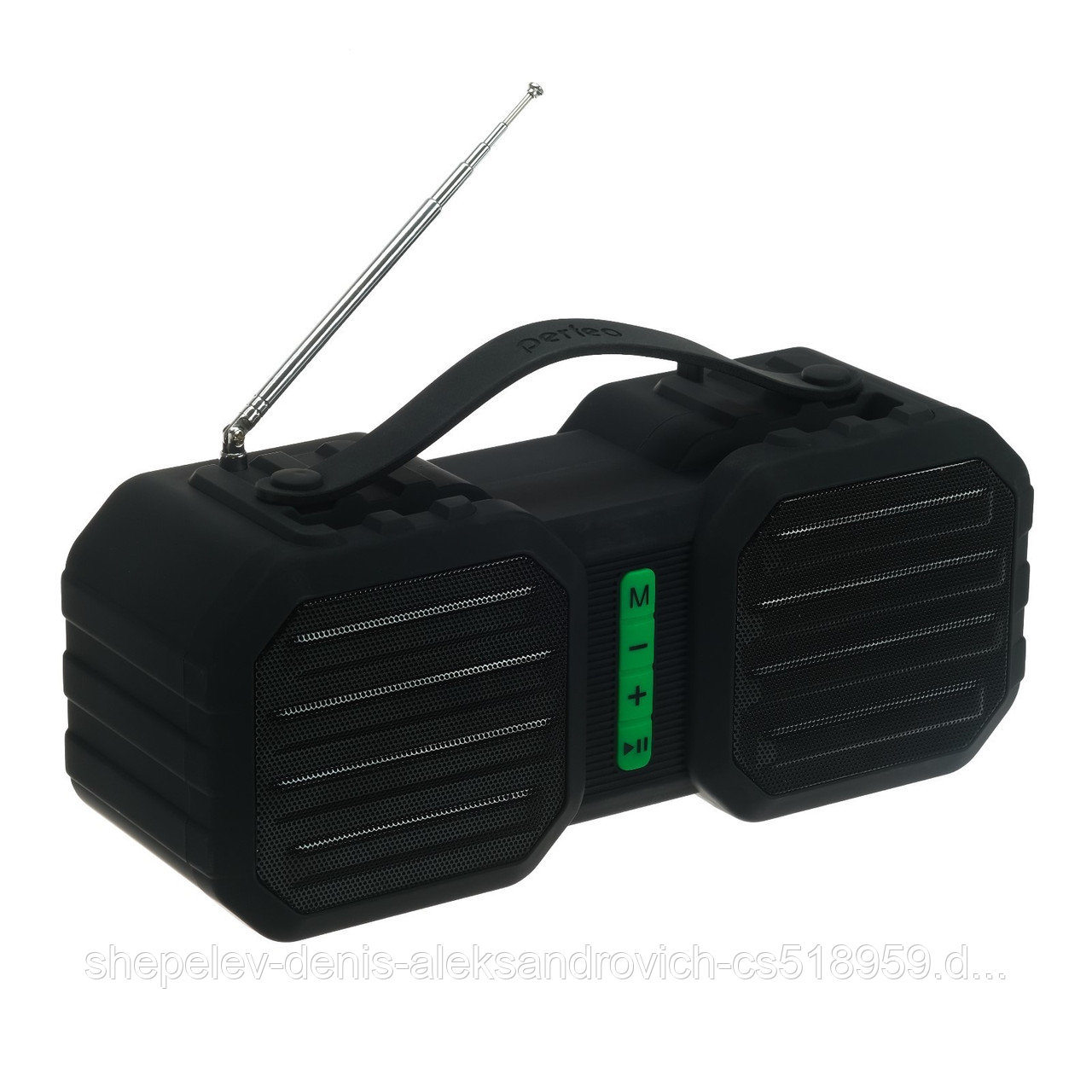 Беспроводная колонка Perfeo Stand антенна,FM, MP3 microSD, USB, AUX, мощность 10Вт, 2400mAh, черная/зеленая
