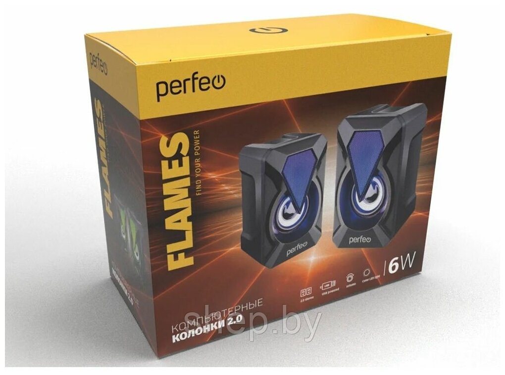 Мультимедийные стерео колонки Perfeo "FLAMES", 2.0, 2х3 Вт, USB, чёрный, Game Design, LED подсветка 7 цветов - фото 3 - id-p187868764