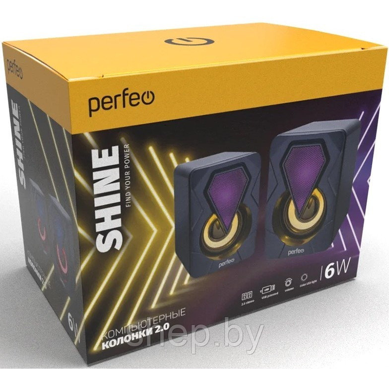 Мультимедийные стерео колонки Perfeo "SHINE" PF_A4438, 2.0, 2х3 Вт, USB, чёрный, Game Design, LED подсветка - фото 7 - id-p187868978