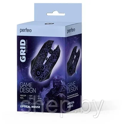 Perfeo «GRID», оптическая 4 кнопки, DPI 800-1600, USB, чёрная, GAME DESIGN, 7 цветов подсветка - фото 2 - id-p187872543