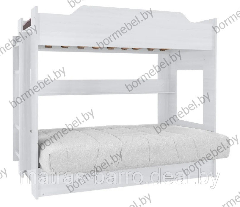 Кровать белая двухъярусная с диван-кроватью ткань Malmo 83 новая - фото 3 - id-p187900969