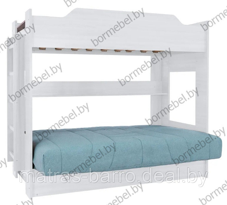 Кровать белая двухъярусная с диван-кроватью ткань Malmo 83 новая - фото 4 - id-p187900969