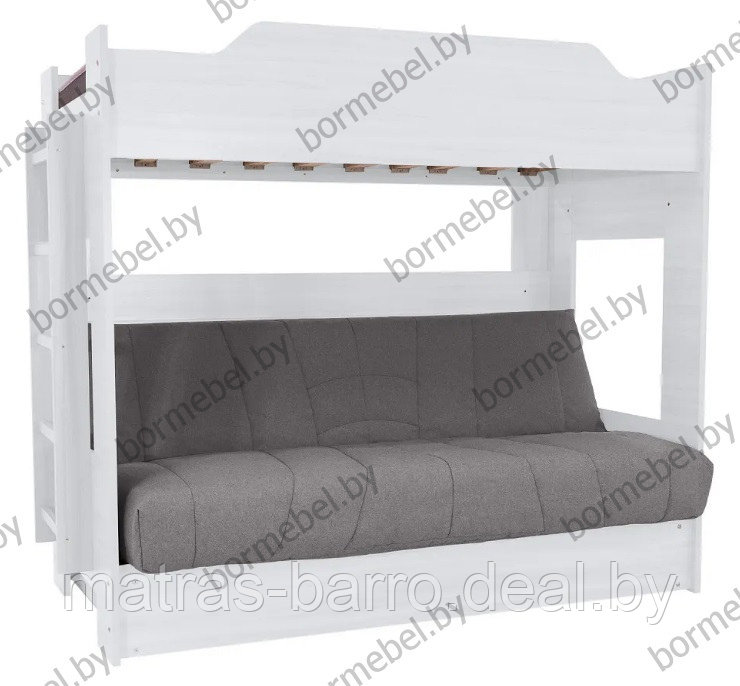 Кровать белая двухъярусная с диван-кроватью ткань Malmo 83 новая - фото 7 - id-p187900969