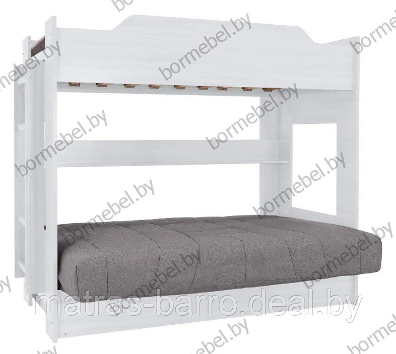 Кровать белая двухъярусная с диван-кроватью ткань Malmo 83 новая - фото 8 - id-p187900969