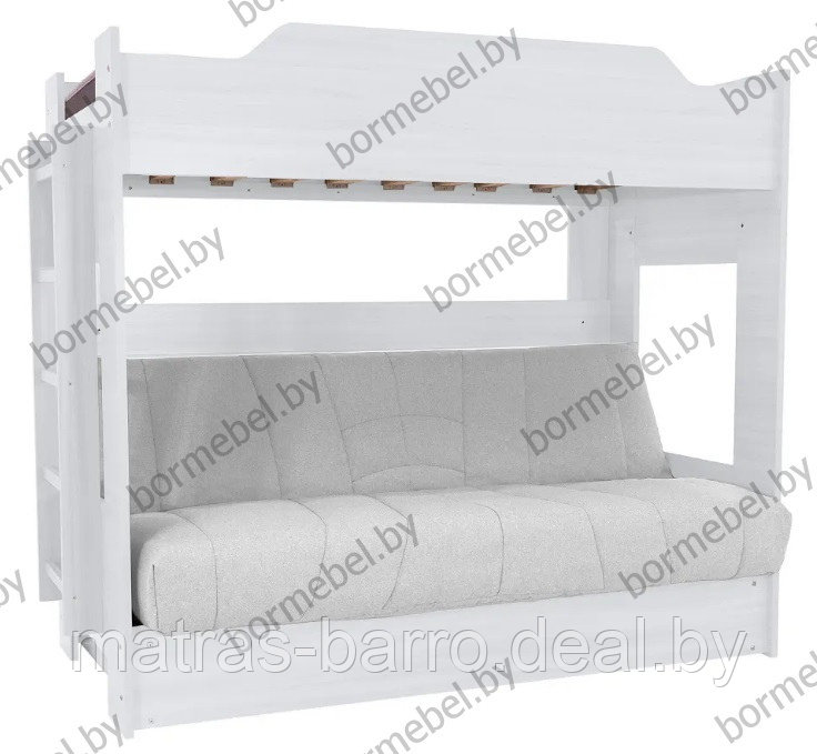 Кровать белая двухъярусная с диван-кроватью ткань Cover 87 новая - фото 4 - id-p187901074