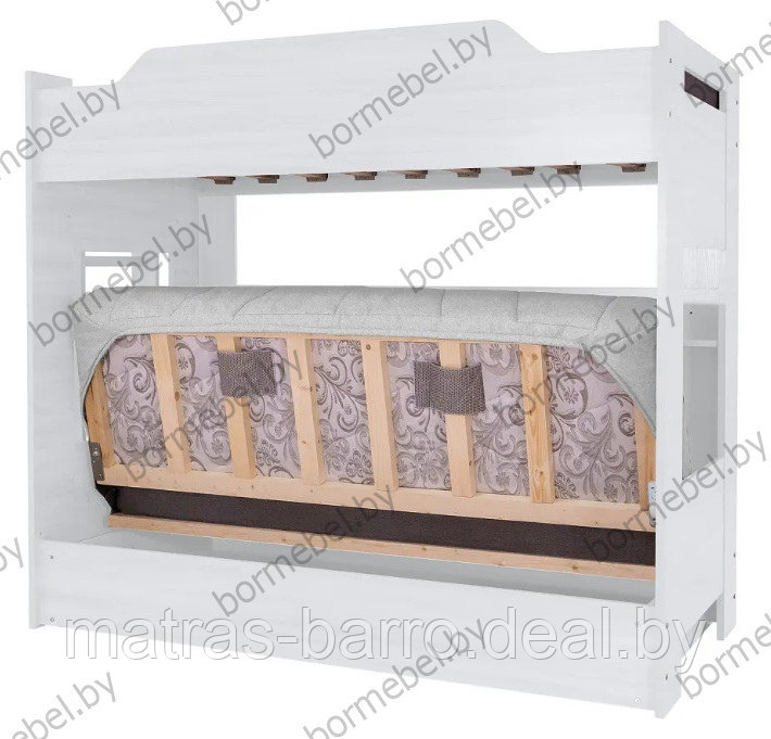 Кровать белая двухъярусная с диван-кроватью ткань Cover 70 (бирюза) - фото 5 - id-p187901075