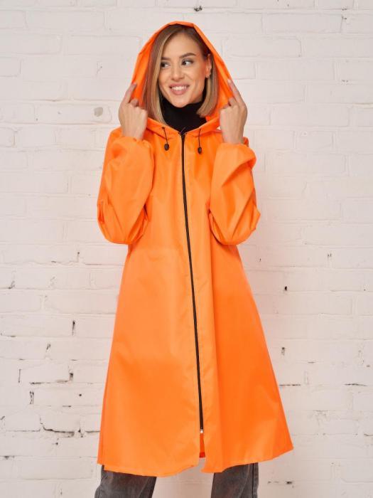 Женский дождевик на молнии с капюшоном оранжевый плотный яркий непромокаемый плащ для взрослых от дождя - фото 10 - id-p187903316