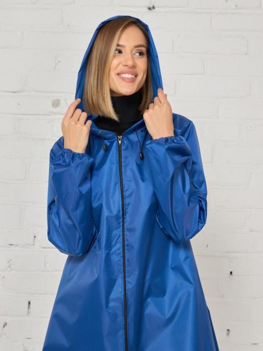 Женский дождевик на молнии с капюшоном синий плотный яркий непромокаемый плащ для взрослых от дождя - фото 9 - id-p187903323