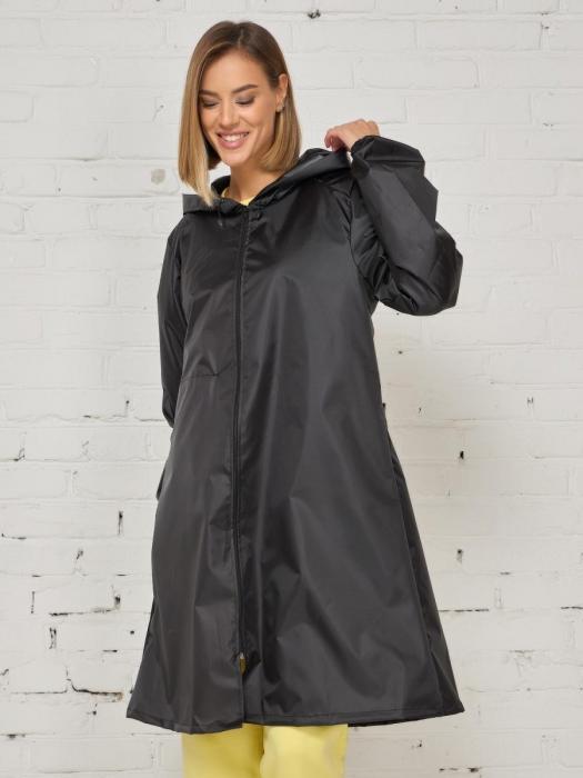 Женский дождевик на молнии с капюшоном черный плотный яркий непромокаемый плащ для взрослых от дождя - фото 3 - id-p187903324