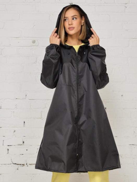 Женский дождевик на молнии с капюшоном черный плотный яркий непромокаемый плащ для взрослых от дождя - фото 6 - id-p187903324