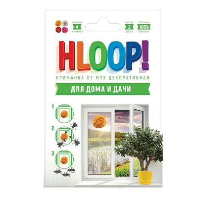 HLOOP! ХЛОП приманка-наклейка от мух декоративная, 4 шт в евроконверте (цветы)