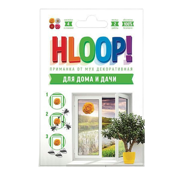 HLOOP! ХЛОП приманка-наклейка от мух декоративная, 4 шт в евроконверте (цветы)