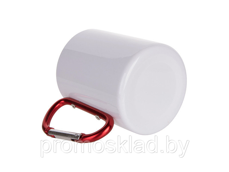 Кружка металлическая белая 300 мл с ручкой красный карабин для сублимации - фото 4 - id-p187925217