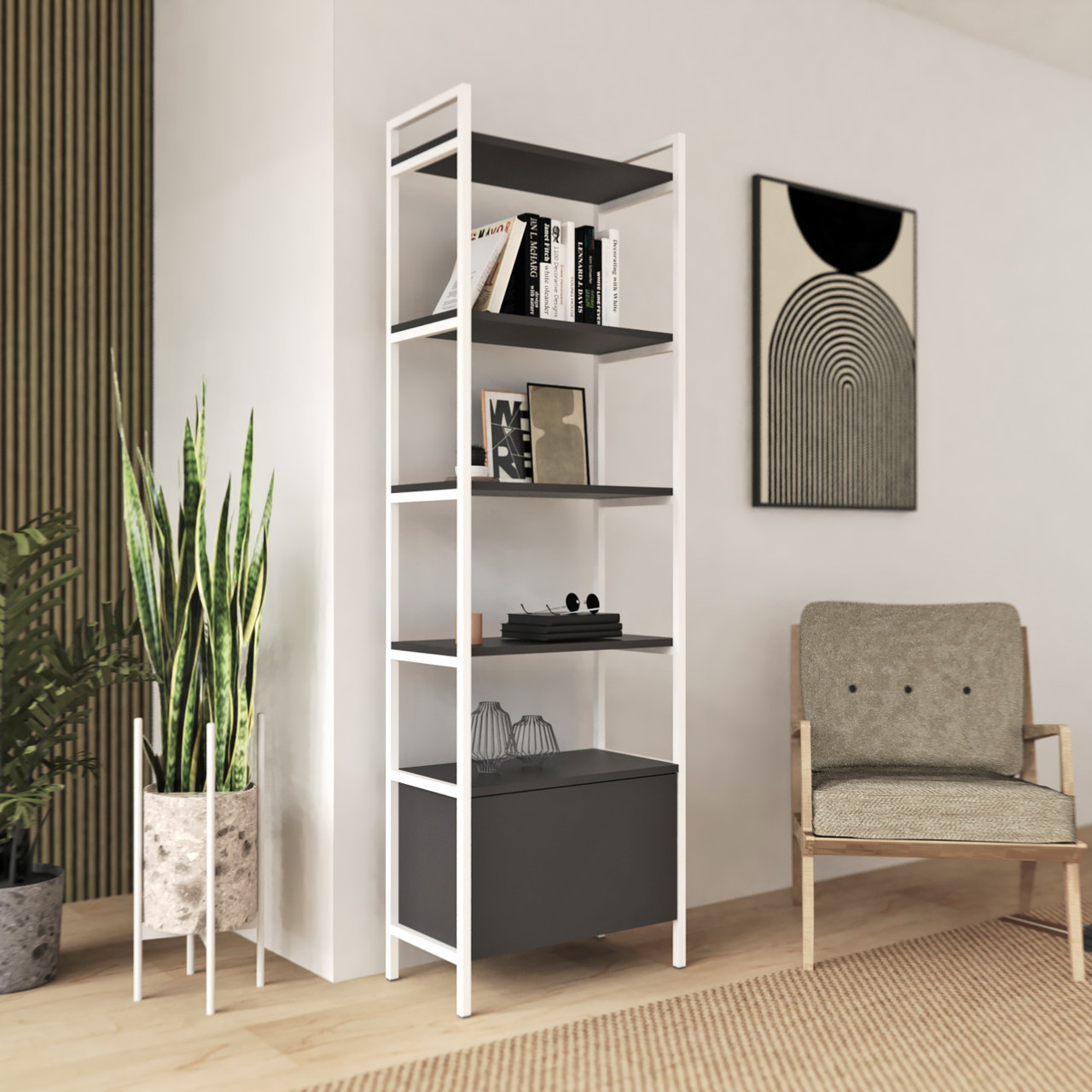 Стеллаж Crafto Бонд Мини Лофт 04 (белый графит) 600 320 1900