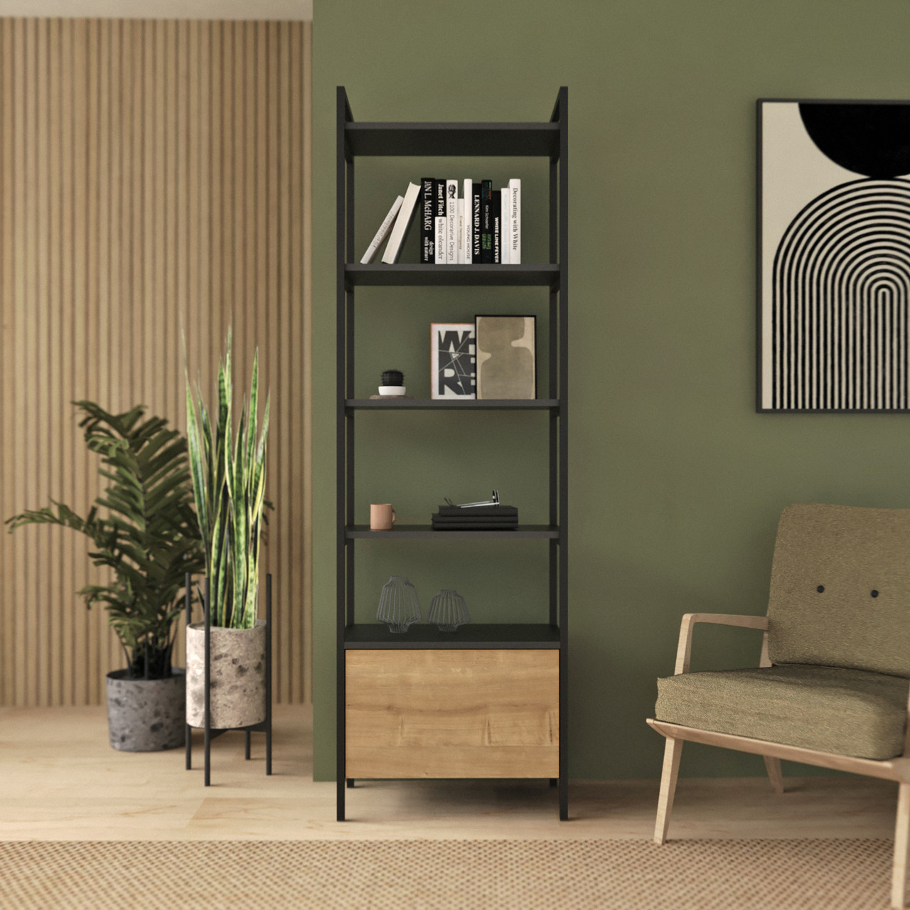 Стеллаж Crafto Бонд Мини Лофт 09 (графит дуб) 600 320 1900