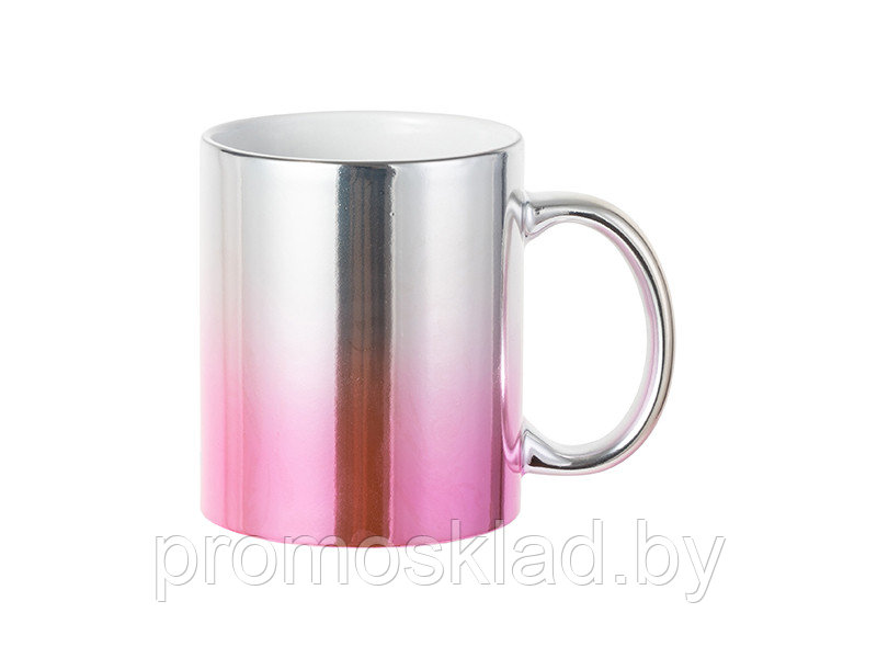 Кружка керамическая 330 мл зеркальный градиент розовый-серебро для сублимации - фото 1 - id-p187926603