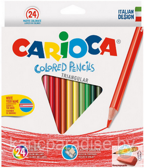 Набор цветных карандашей Carioca Triangular, трехгранные, 24 цвета - фото 1 - id-p187926694