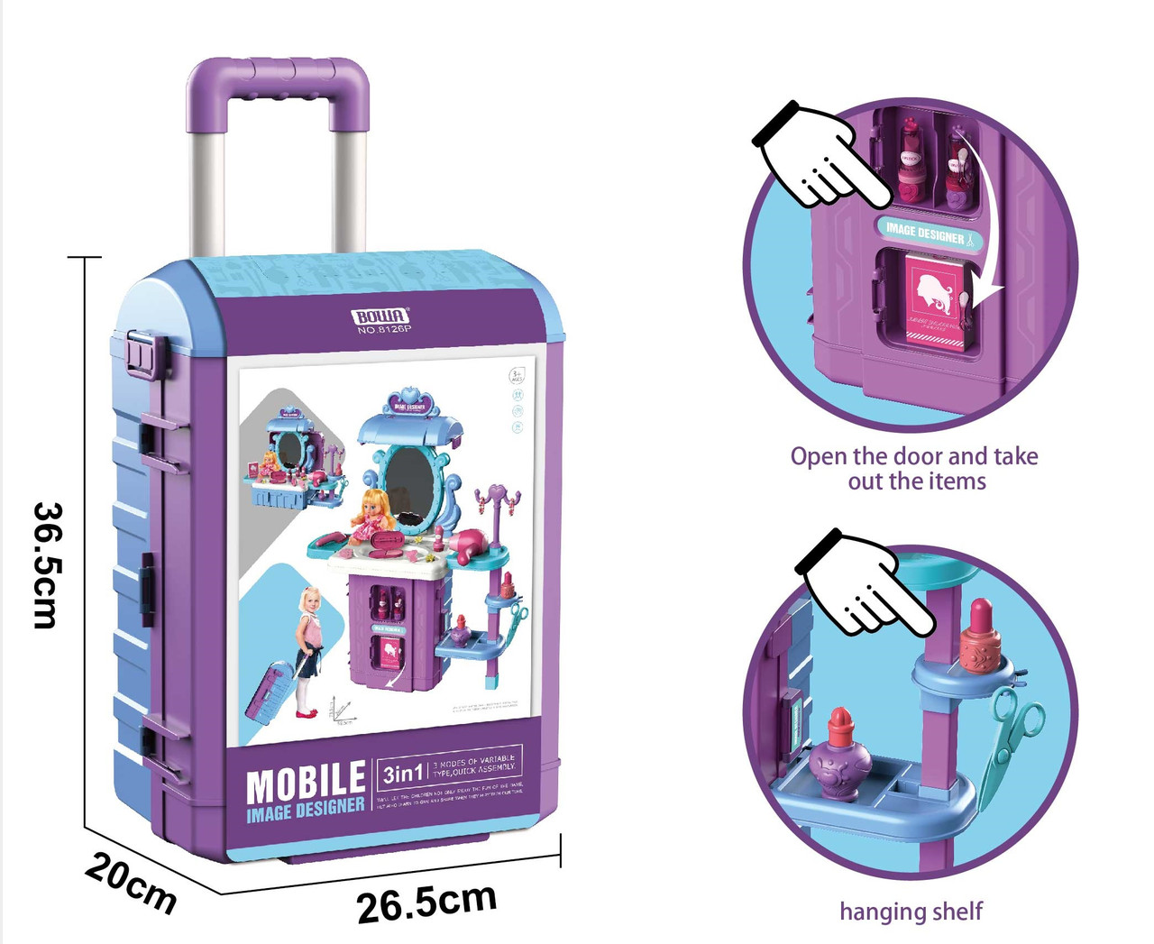 Игровой набор Юная красавица, чемодан-трансформер с куклой (59.5х26х73.5), арт. 8126P - фото 2 - id-p187932827