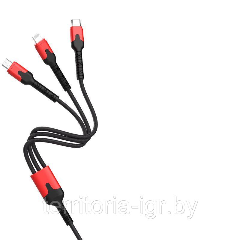 Дата-кабель D29E 3в1 нейлон Lightning+Micro+Type-C 66W 1.2м. черный Denmen - фото 2 - id-p187939344