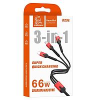 Дата-кабель D29E 3в1 нейлон Lightning+Micro+Type-C 66W 1.2м. черный Denmen