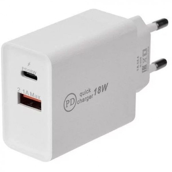 Сетевое зарядное устройство Rexant USB + USB Type-C PD (2.1A + 3.6A) Белый - фото 1 - id-p187937420