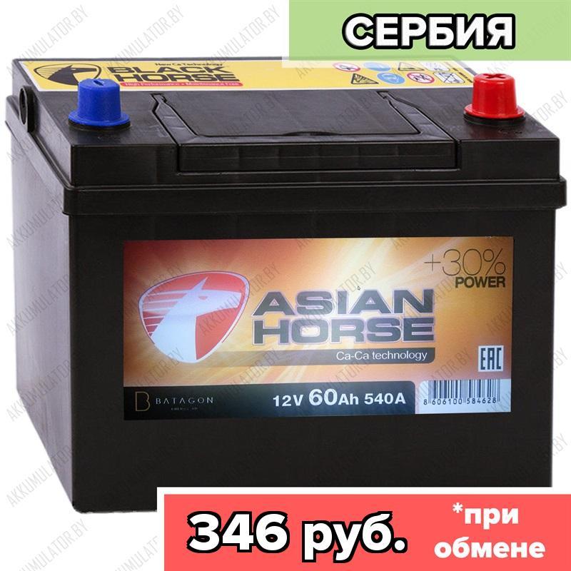 Аккумулятор Asian Horse 60 R / 60Ah / 540А / Обратная полярность / 232 x 173 x 200 (220)