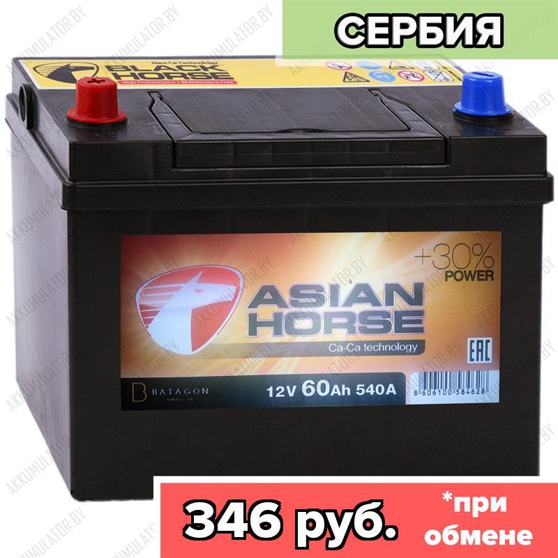 Аккумулятор Asian Horse 60 L / 60Ah / 540А / Прямая полярность / 232 x 173 x 200 (220)