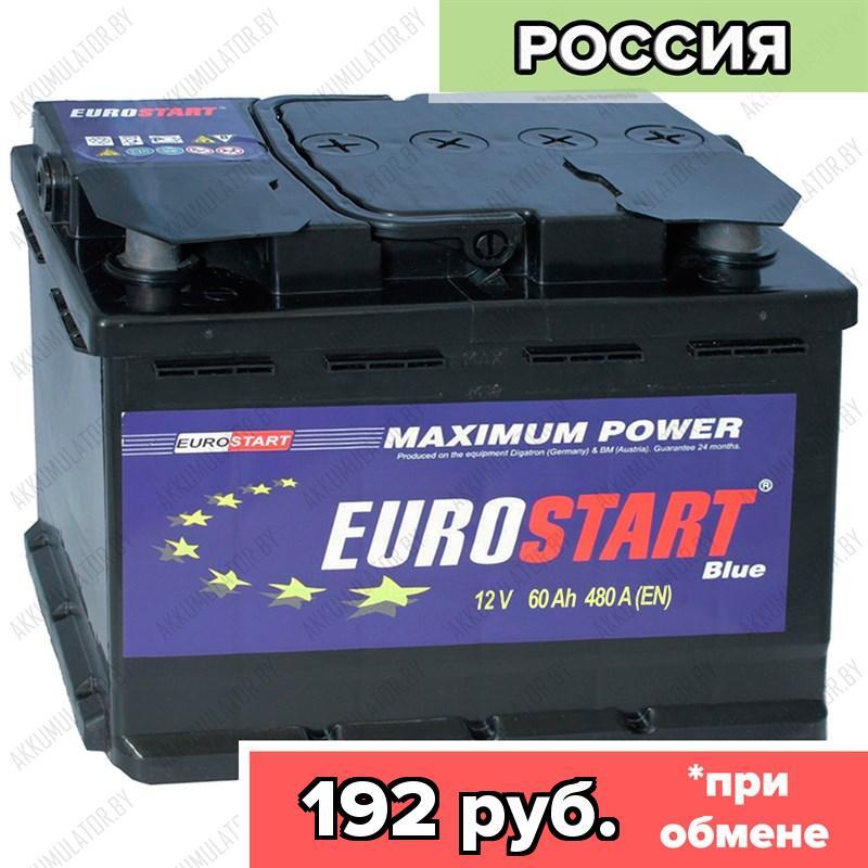 Аккумулятор Eurostart Blue 6CT-60 / 60Ah / 480А / Обратная полярность / 242 x 175 x 190