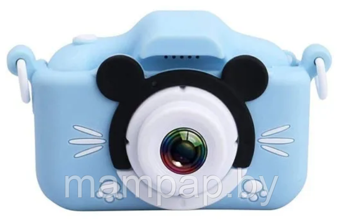 Детский цифровой фотоаппарат Микки Маус голубой цвет + селфи камера + встроенная память - фото 2 - id-p188003895