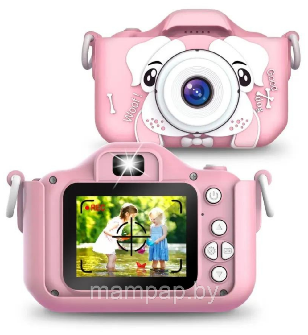 Детский фотоаппарат с селфи камерой Собачка / Fun Camera / Розовый