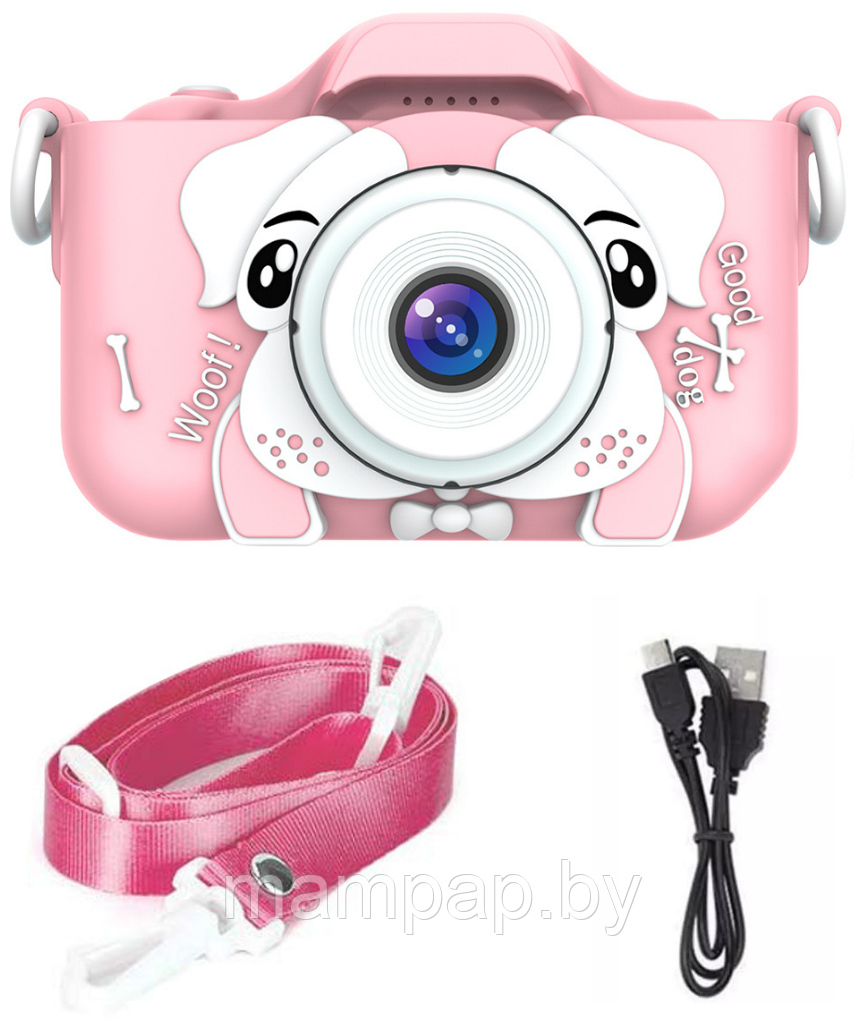 Детский фотоаппарат с селфи камерой Собачка / Fun Camera / Розовый - фото 3 - id-p188010657