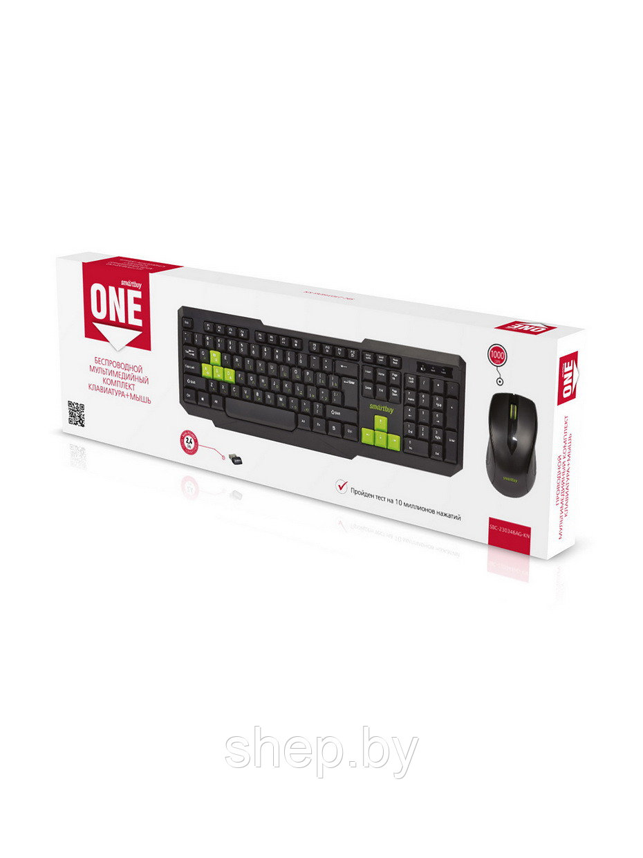 Беспроводной комплект клавиатура + мышь Smartbuy 230346AG-KN цвет: черно-зеленый - фото 3 - id-p188017442