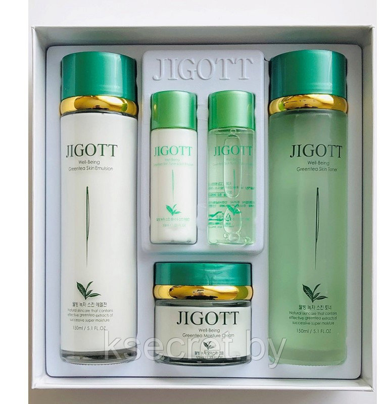 Набор для лица Jigott Well-Being Green Tea Skin Care (крем для лица 50 мл, тонер 150+30 мл, лосьон 150+30 мл) - фото 1 - id-p188071981