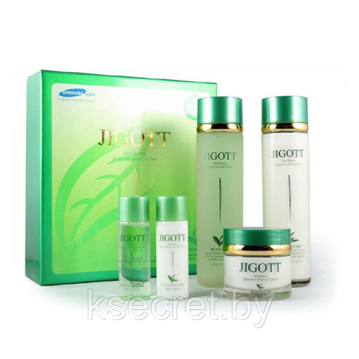 Набор для лица Jigott Well-Being Green Tea Skin Care (крем для лица 50 мл, тонер 150+30 мл, лосьон 150+30 мл) - фото 2 - id-p188071981