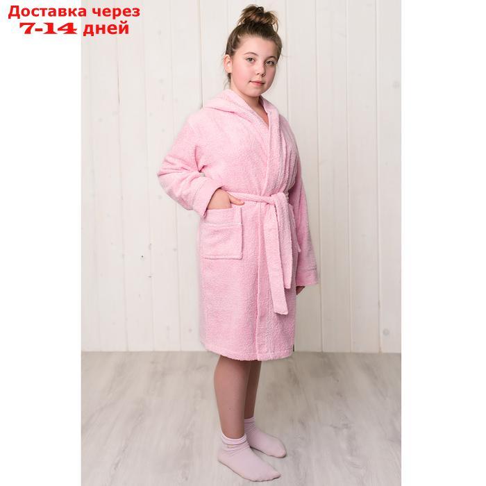 Халат для девочки с капюшоном, рост 152 см, розовый, махра - фото 1 - id-p187972682