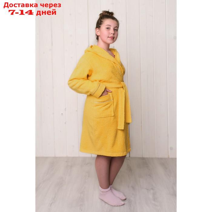 Халат для девочки с капюшоном, цвет жёлтый, рост 128, махра - фото 3 - id-p187972712