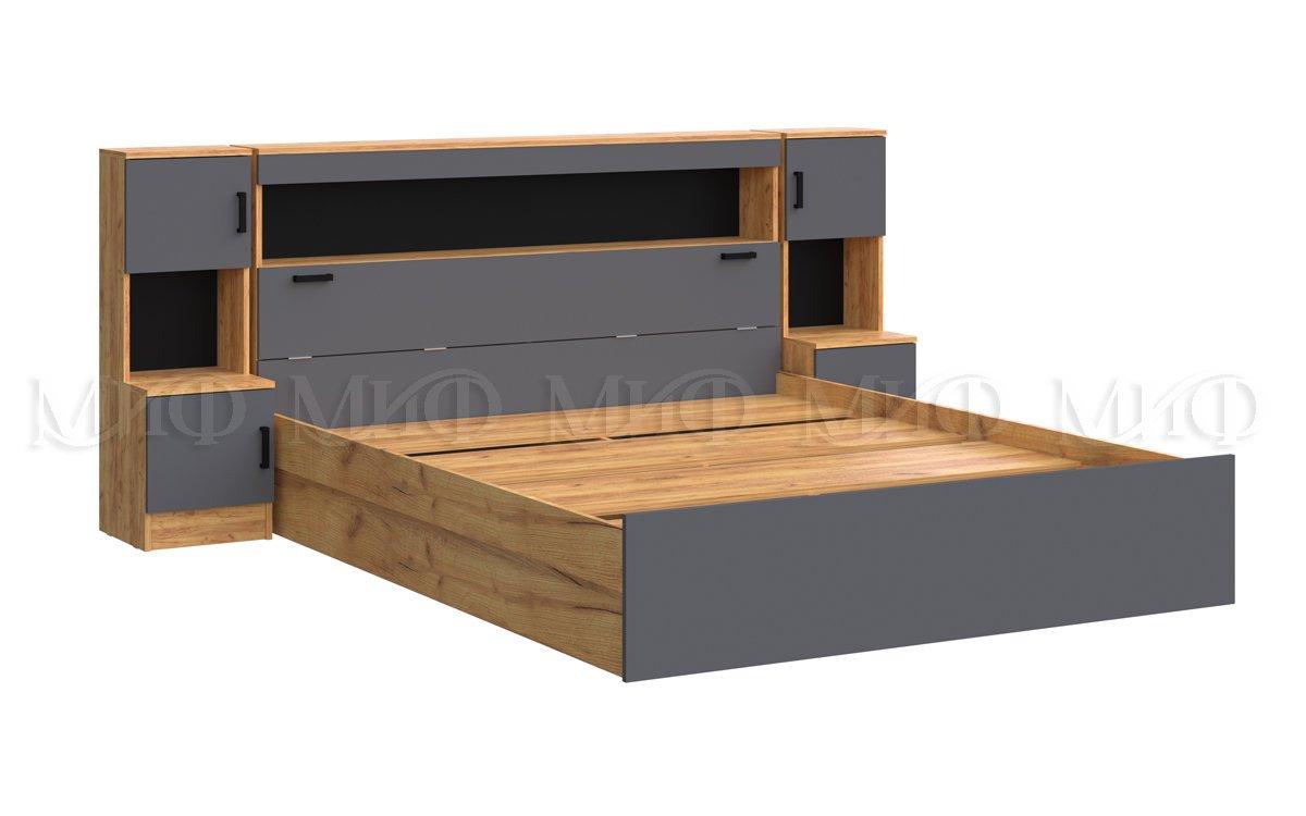 Кровать 1,6м с прикроватным блоком Бася (графит и дуб крафт) фабрика Миф - фото 1 - id-p188093062