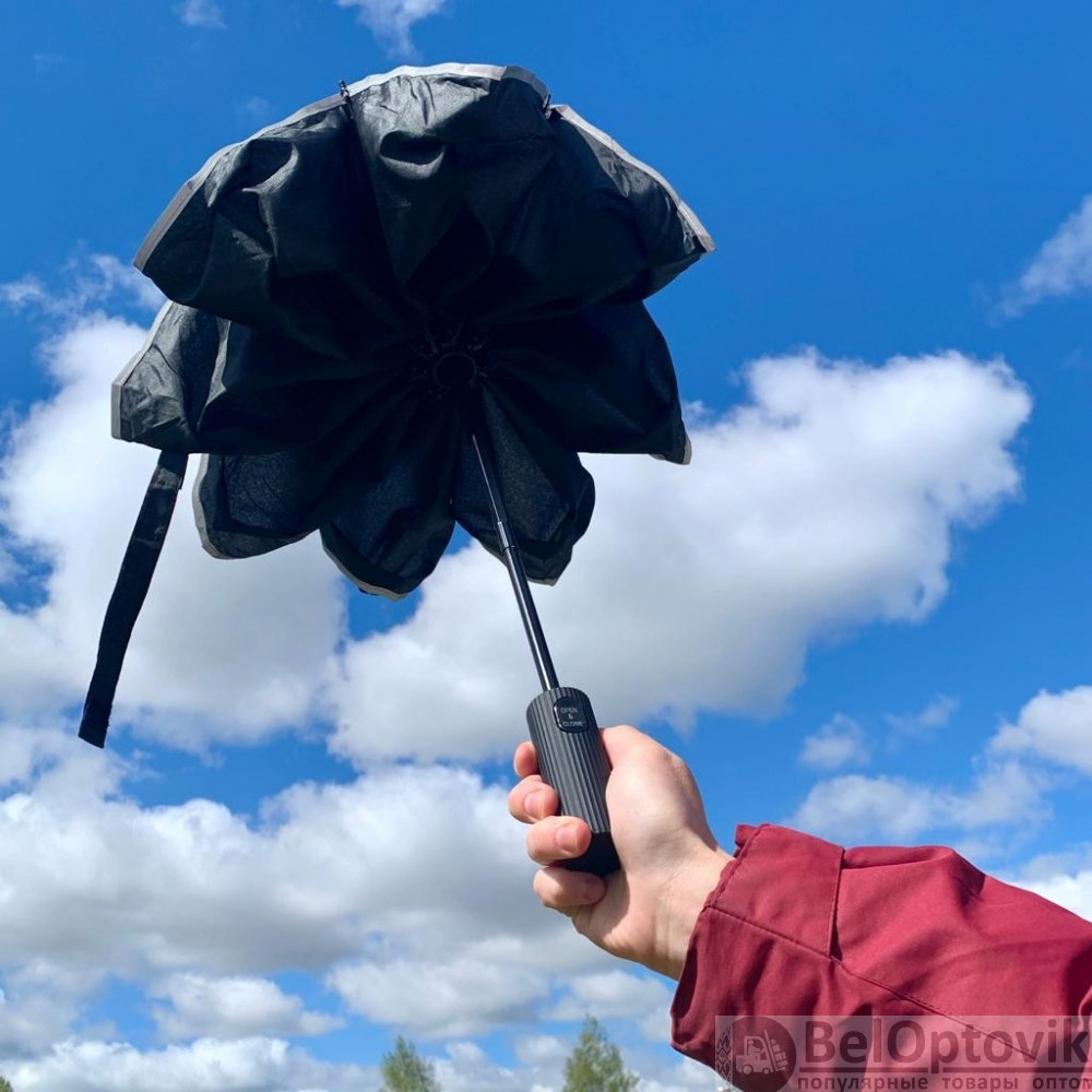 Автоматический противоштормовой складной зонт - наоборот Flash reverse Черный - фото 9 - id-p185196181