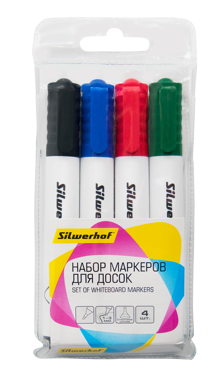 Набор маркеров для досок Silwerhof PRIME 118005-00 1-3мм 4цв. пакет с европодвесом