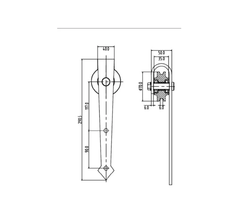 Амбарный раздвижной механизм для подвесной двери с 2 доводчиками, модель Стрелка, артикул 76.002.1 - фото 3 - id-p188131138