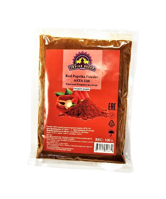 Паприка Красная молотая Indian Bazar Red Paprika Powder, 100г пикантная приправа - фото 1 - id-p188142590