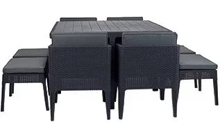 Набор уличной мебели (Стол, 4 кресла, 4 табурета) Columbia dining set 9, графит - фото 1 - id-p188177527