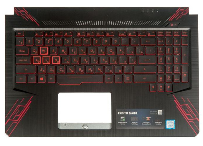 Верхняя часть корпуса (Palmrest) Asus TUF Gaming FX504 с клавиатурой, с подсветкой, красный, RU
